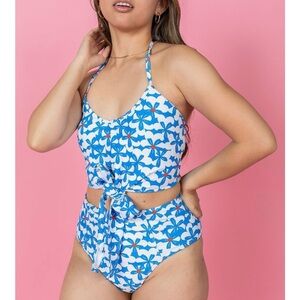 NWT Kortni Jeane Flowerworks | High-Waisted Bottoms - XL . Blue floral bottom.
